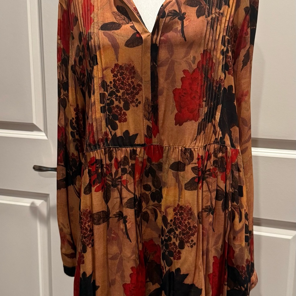 Peruvian Connection Red and Black Floral Long Sleeve Dress